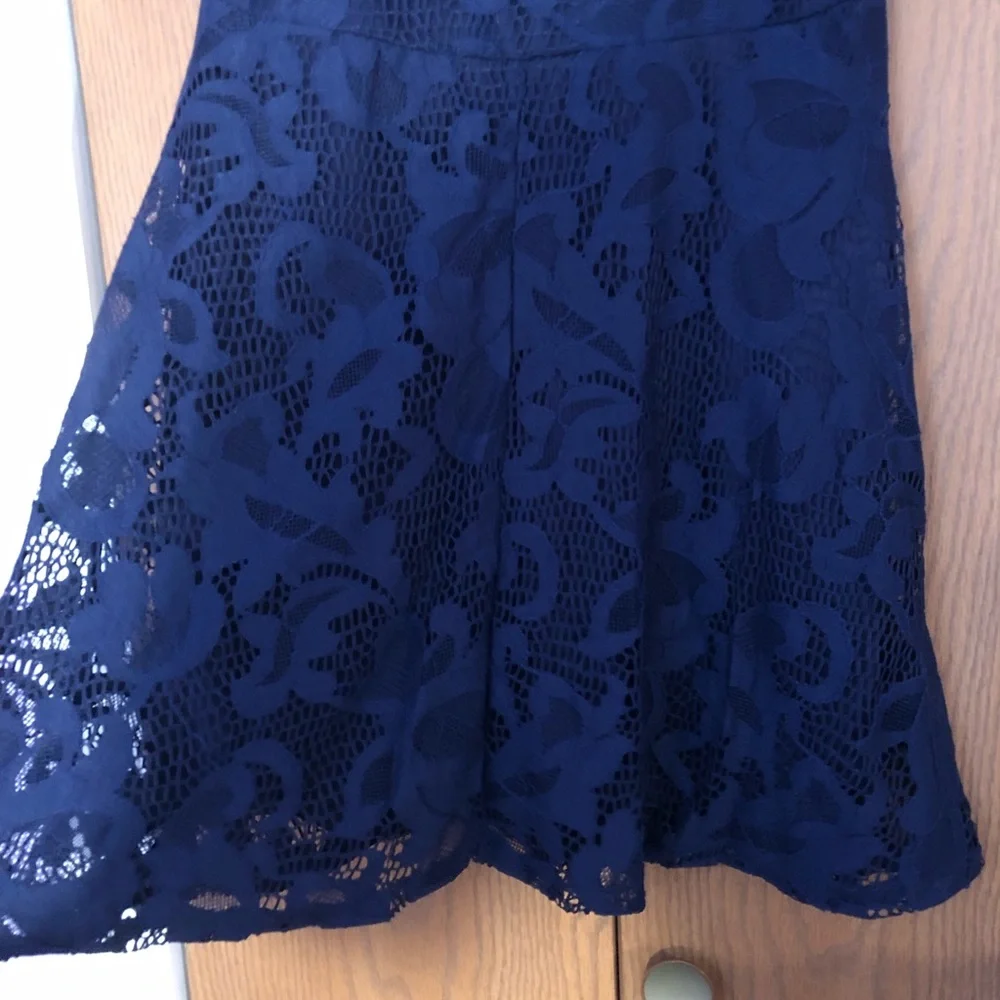 Dark Navy Blue Floral Lace Fit and Flare Dress Size Small - Picture 9 of 9